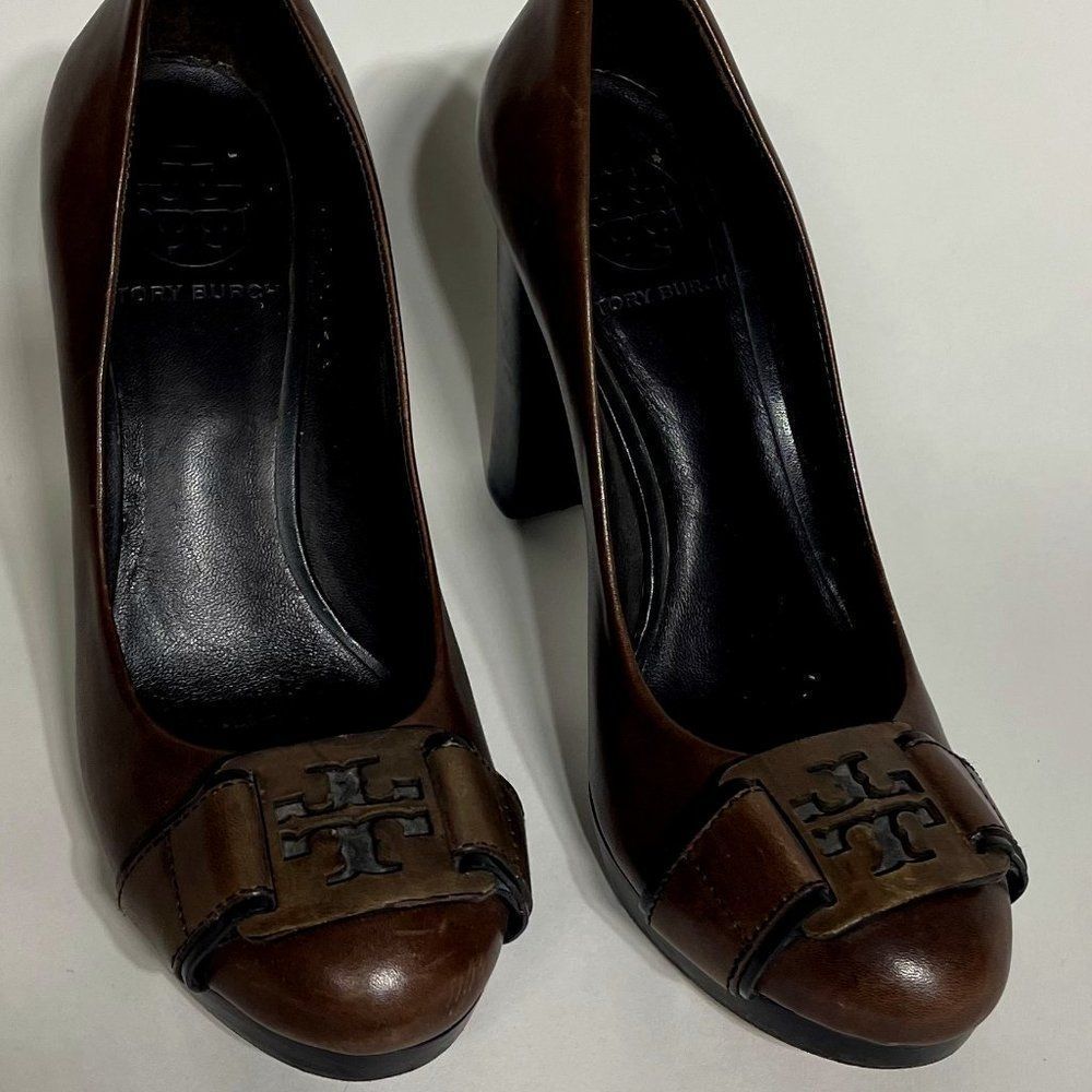 Tory Burch- Brown Leather Logoed - Heels